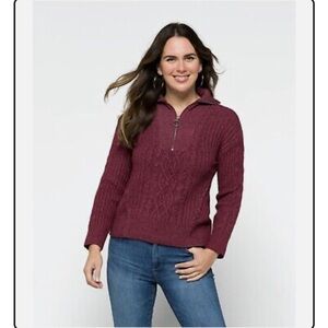 Design History Burgundy Mock Neck Quarter-Zip Sweater